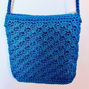 Blue Crochet Woven Shoulder Purse